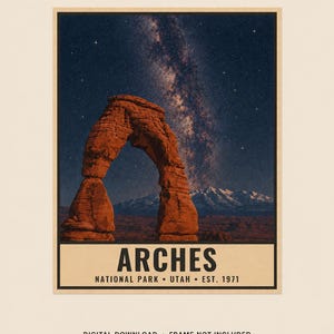 Utah Mighty Five Night Sky-posterset, 5 tryck med Vintergatans nationalpark, väggkonst med stjärnskådning (digital nedladdning) bild 10
