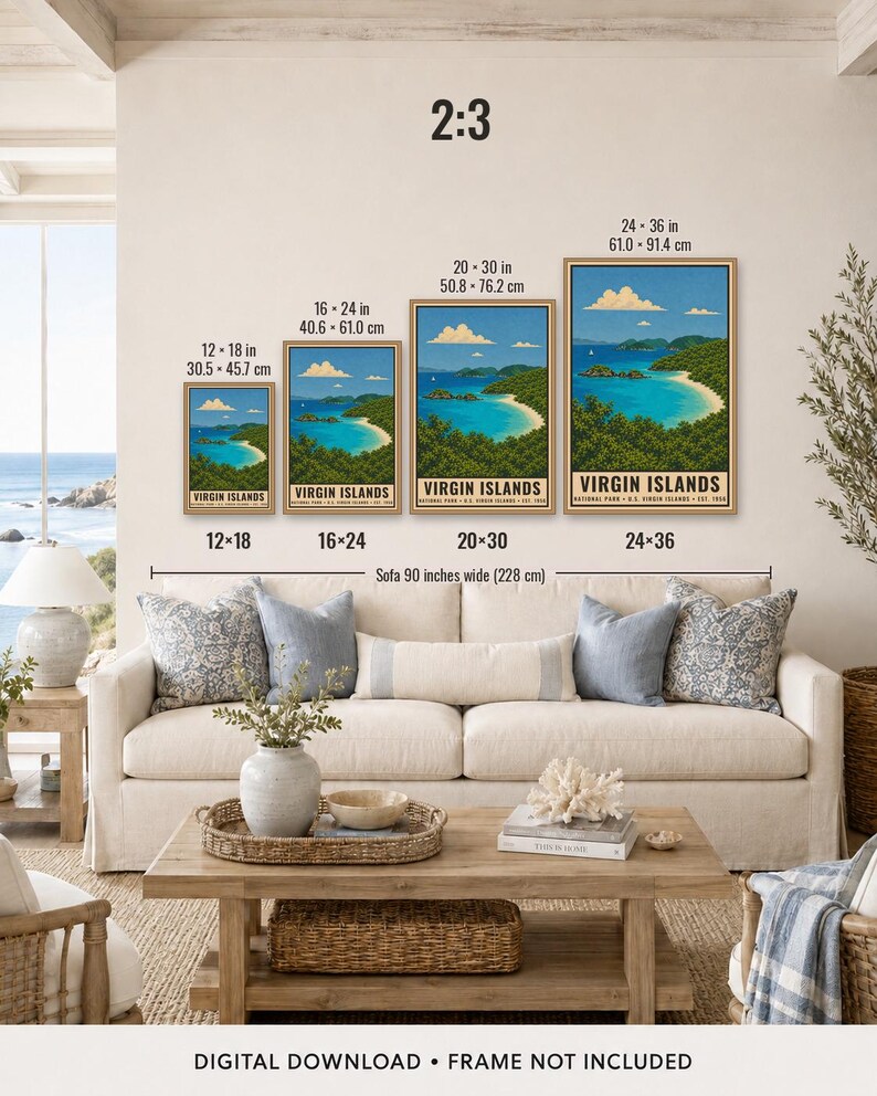 バージン諸島国立公園ポスター、トランクベイ・セントジョン旅行アートワーク、ヴィンテージカリブ装飾、印刷可能なデジタルダウンロード 画像 9