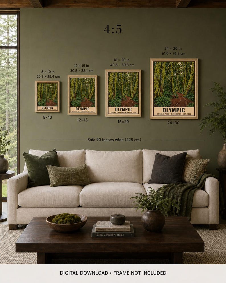 Plakat z Parkiem Narodowym Olympic, wydruk z podróży po lasach deszczowych w stanie Waszyngton w stylu vintage, retro sztuka ścienna z motywem gór nadbrzeżnych, sitodruk w stylu WPA do druku zdjęcie 11