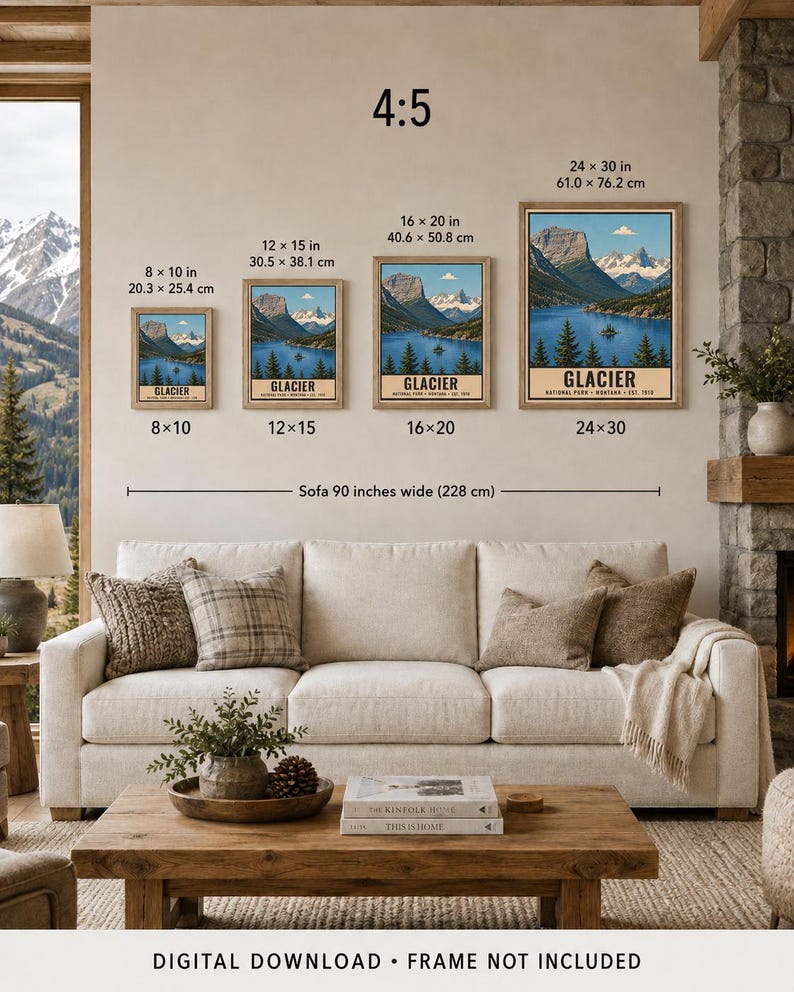Glacier National Park Poster, Montana Going to the Sun Road Vintage Travel Print, Retro Mountain Lake Wall Art, WPA Style Printable Art imagem 10