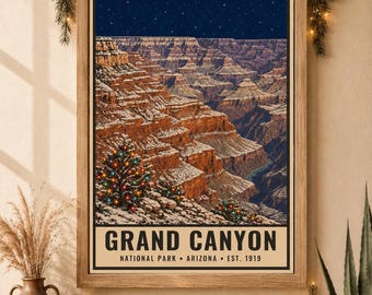 Grand Canyon National Park, Christmas Poster, Arizona, Snowy Canyon, Winter Wall Art (Digital Download)