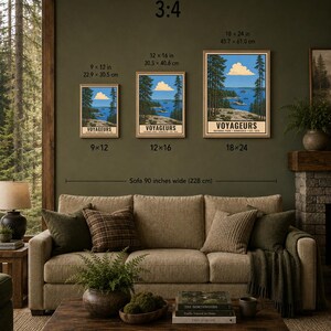 Poster van Voyageurs National Park, vintage reisprint van de bossen van Noord-Minnesota, landschap van Canoe Lake, digitale download voor wanddecoratie. afbeelding 9
