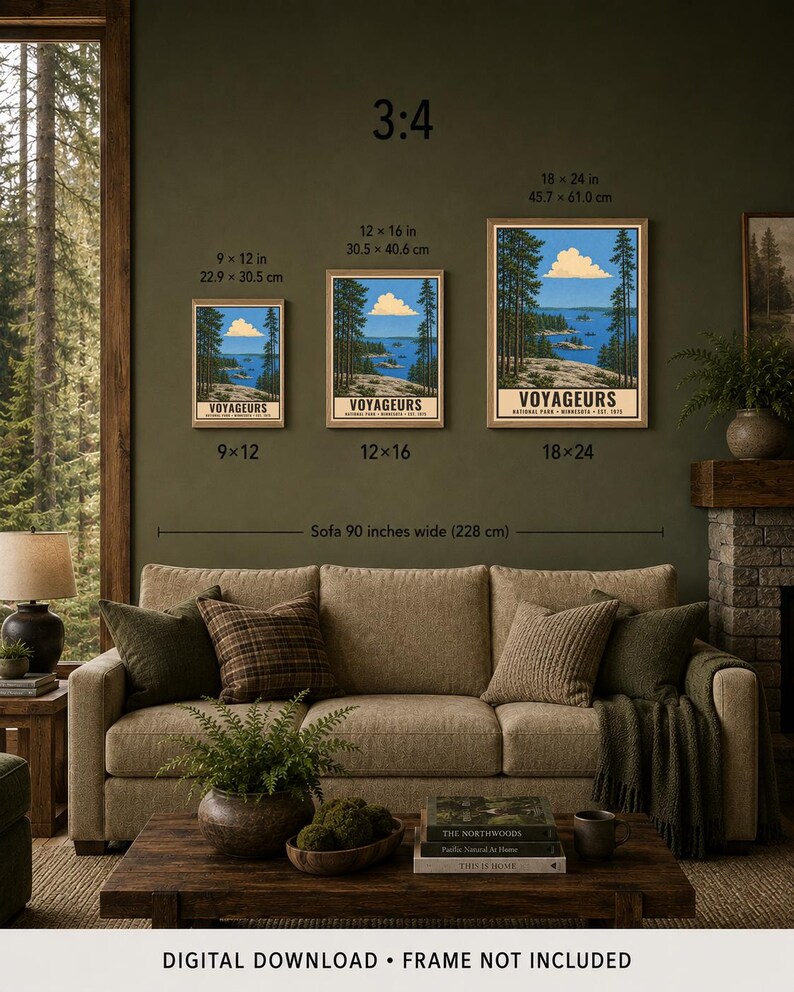 Poster van Voyageurs National Park, vintage reisprint van de bossen van Noord-Minnesota, landschap van Canoe Lake, digitale download voor wanddecoratie. afbeelding 9