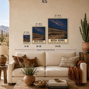 May include: Three rectangular wall art prints featuring a night sky over Mesa Verde National Park, displayed in sizes 8x10 inches, 16x20 inches, and 24x30 inches. Each print shows the text MESA VERDE NATIONAL PARK COLORADO EST. 1906 at the bottom.