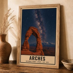 Utah Mighty Five Night Sky-posterset, 5 tryck med Vintergatans nationalpark, väggkonst med stjärnskådning (digital nedladdning) bild 11