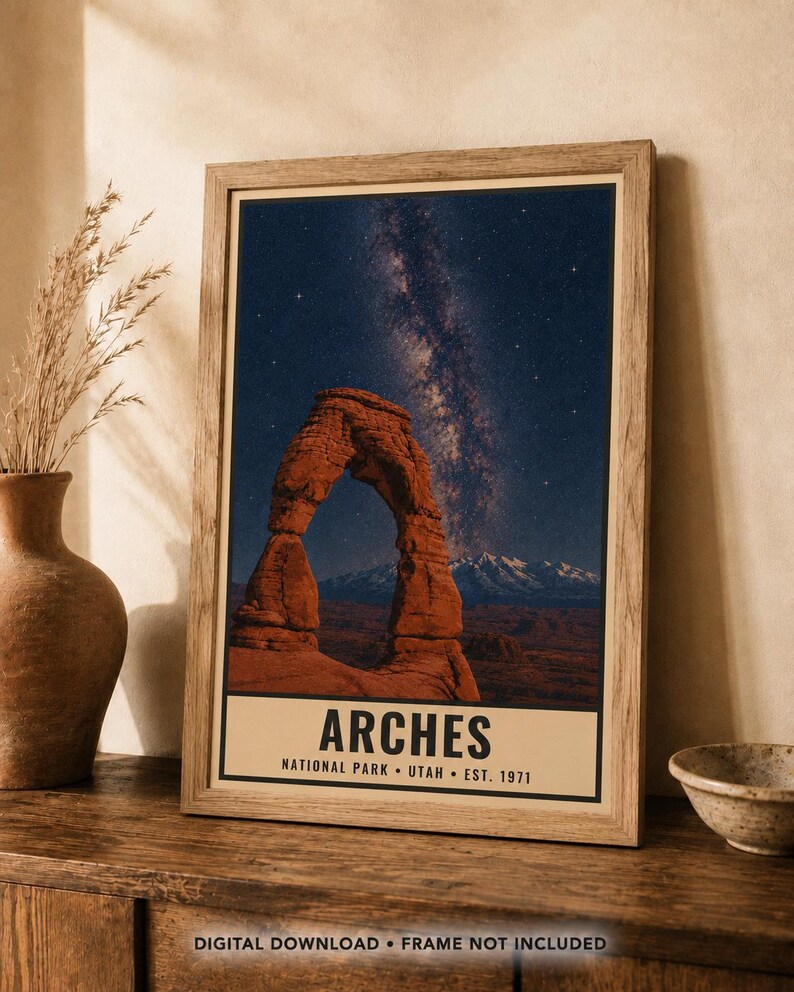 Utah Mighty Five Night Sky-posterset, 5 tryck med Vintergatans nationalpark, väggkonst med stjärnskådning (digital nedladdning) bild 11