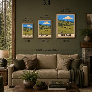 Poster zum Wind Cave Nationalpark, Bison-Prärielandschaft in South Dakota, Vintage-Reisemotiv, Druckbare Dekoration Bild 9