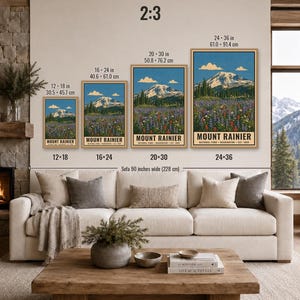 Poster zum Mount Rainier Nationalpark, Vintage-Reisemotiv aus Washington, Druckbare Wildblumenwiesen-Dekoration, Gletschergipfel-Download Bild 9