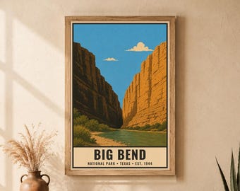 Big Bend National Park Poster, Santa Elena Canyon Texas, Vintage Travel Print, Printable Download, Retro Desert Wall Decor