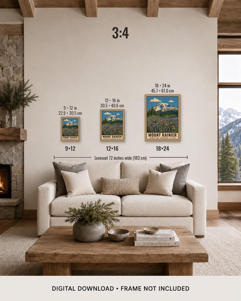 Poster zum Mount Rainier Nationalpark, Vintage-Reisemotiv aus Washington, Druckbare Wildblumenwiesen-Dekoration, Gletschergipfel-Download Bild 10