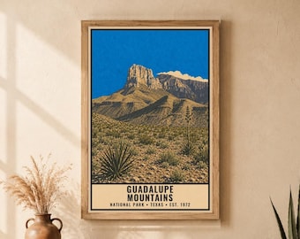 Guadalupe National Park Poster, Texas El Capitan Landscape, Vintage Travel Artwork, Chihuahuan Desert Printable Download
