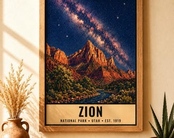 Zion National Park Night Sky Poster, The Watchman Milky Way Print, Utah Stargazing Wall Art (Digital Download)