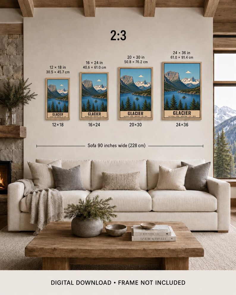 Glacier National Park Poster, Montana Going to the Sun Road Vintage Travel Print, Retro Mountain Lake Wall Art, WPA Style Printable Art imagem 8