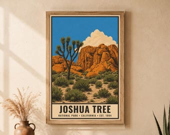 Joshua Tree National Park Poster, Vintage California Desert Travel Print, Retro Cactus Landscape Wall Art, 1960s WPA Style Printable Art