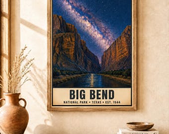 Big Bend National Park, Night Sky Poster, Santa Elena Canyon, Texas, Milky Way Art (Digital Download)