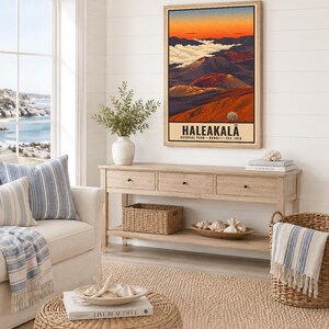 Haleakala National Park Poster, Hawaii Maui Volcano Sunrise Vintage Travel Print, Retro Island Landscape Wall Art, WPA Style Printable image 5