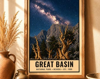 Great Basin National Park, Night Sky Poster, Bristlecone Pine, Nevada, Milky Way Art (Digital Download)