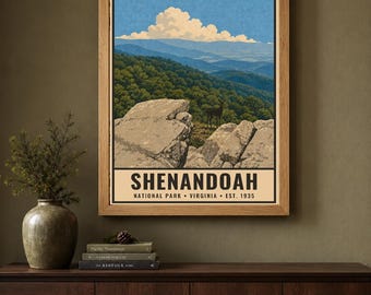 Shenandoah National Park Poster, Virginia Blue Ridge Vintage Travel Print, Retro Overlook Wildlife Wall Art, WPA Style Printable Decor