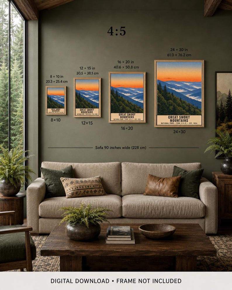 Great Smoky Mountains nationalpark-affisch, vintage resetryck med Blue Ridge-motiv, retro väggkonst i skog och berg, utskrivbar dekoration i WPA-stil bild 10