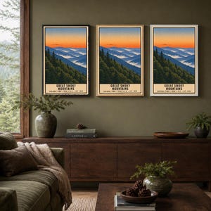 Great Smoky Mountains nationalpark-affisch, vintage resetryck med Blue Ridge-motiv, retro väggkonst i skog och berg, utskrivbar dekoration i WPA-stil bild 6