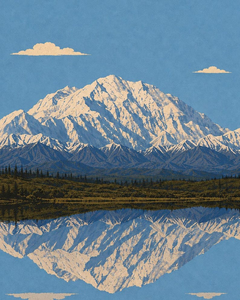 Denali nationalpark-affisch, vintage-resetryck med Alaskas bergstundra, retro väggkonst med vilda djur och landskap, utskrivbar konst från 1960-talet i WPA-stil bild 4