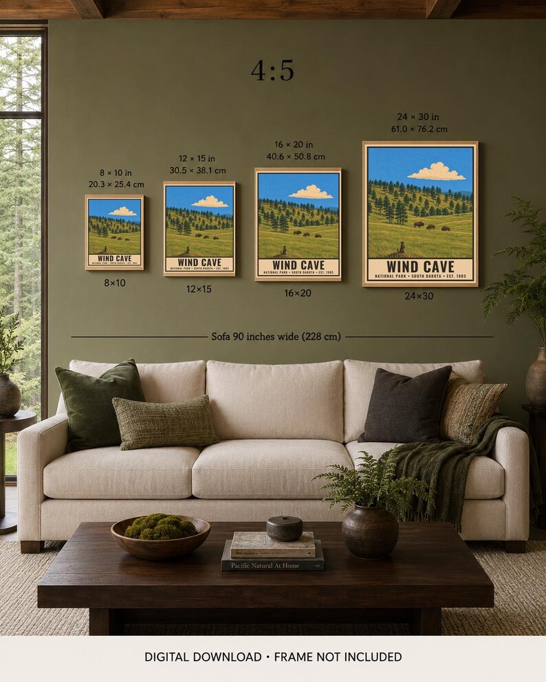 Poster zum Wind Cave Nationalpark, Bison-Prärielandschaft in South Dakota, Vintage-Reisemotiv, Druckbare Dekoration Bild 10