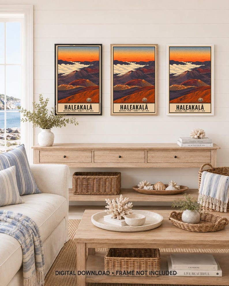 Haleakala National Park Poster, Hawaii Maui Volcano Sunrise Vintage Travel Print, Retro Island Landscape Wall Art, WPA Style Printable image 6