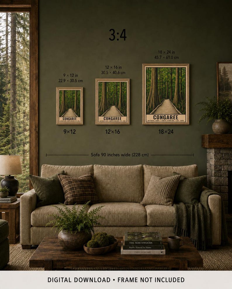 Congaree National Park Poster, South Carolina Swamp Boardwalk Vintage Travel Print, Retro Forest Wall Art, WPA Style Printable Decor image 9