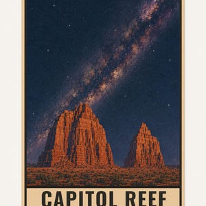 Utah Mighty Five Night Sky-posterset, 5 tryck med Vintergatans nationalpark, väggkonst med stjärnskådning (digital nedladdning) bild 9