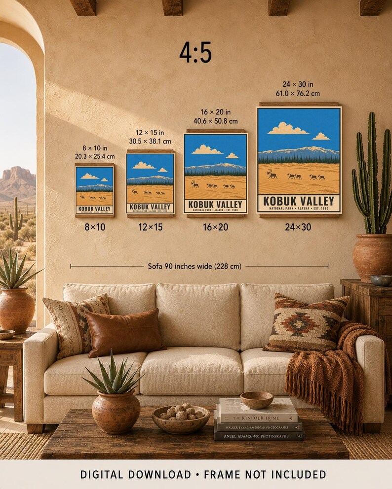 Kobuk Valley National Park Poster, Vintage Alaska Sand Dunes Arctic Travel Print, Retro River Landscape Wall Art, WPA Style Printable Art afbeelding 10