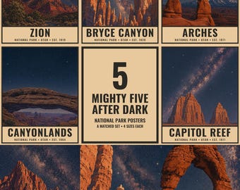 Utah Mighty Five Night Sky Poster Set, 5 Milky Way National Park Prints, Stargazing Wall Art (Digital Download)