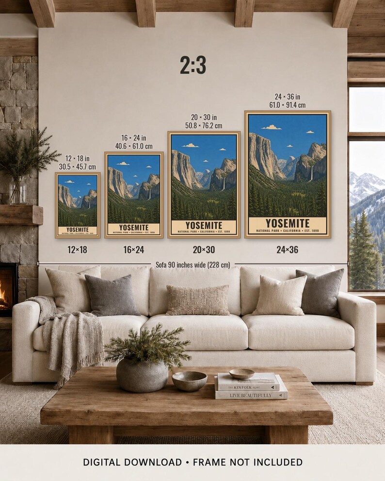 Plakat z Parku Narodowego Yosemite, Krajobraz Doliny Kalifornijskiej, Grafika podróżnicza w stylu vintage, Half Dome El Capitan, Dekoracja ścienna do druku, Cyfrowy zdjęcie 9