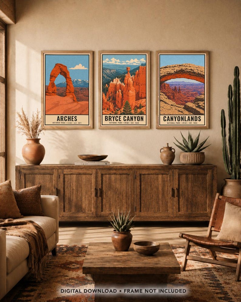 Arches National Park Poster, Delicate Arch Utah Vintage Travel Print, Retro Desert Landscape Wall Art, 1960s WPA Style Printable Decor image 9