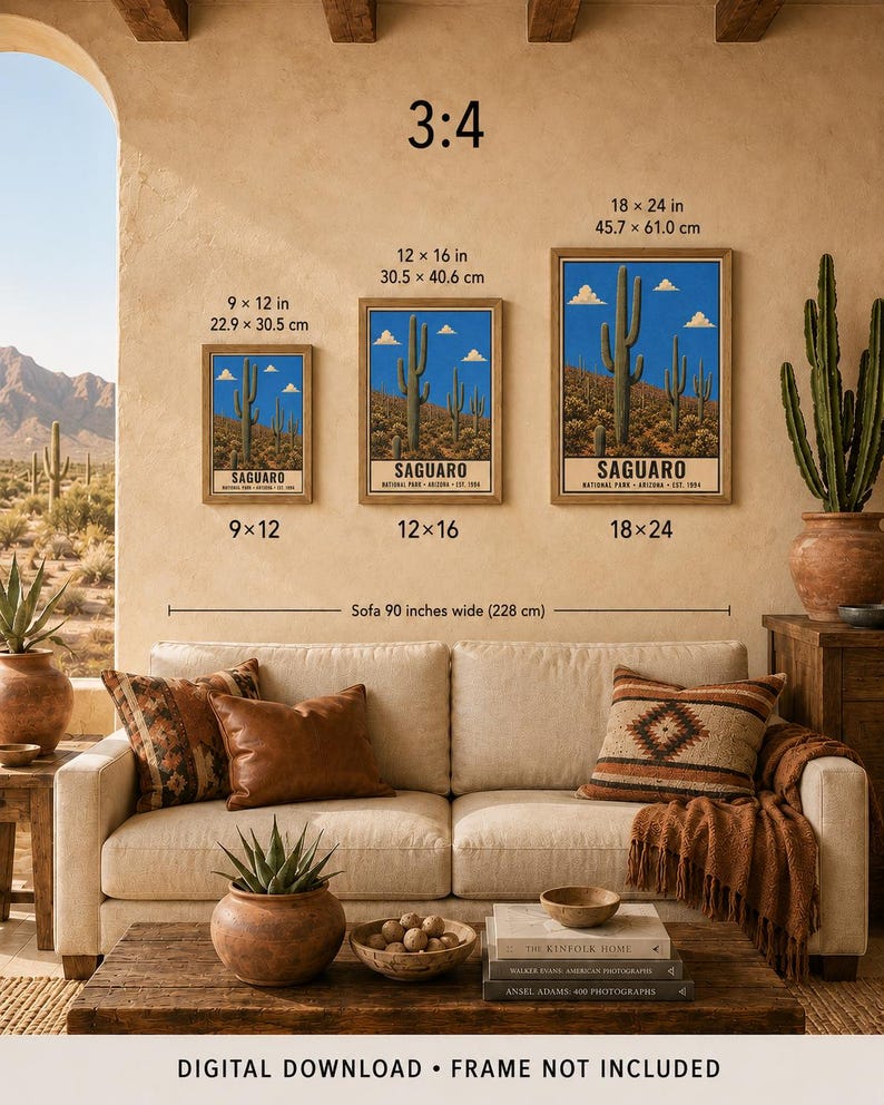 Saguaro National Park Poster, Vintage Arizona Cactus Desert Travel Print, Retro Landscape Wall Art, 1960s WPA Style Serigraph Printable afbeelding 8