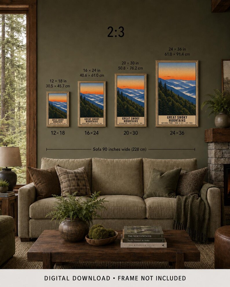 Great Smoky Mountains nationalpark-affisch, vintage resetryck med Blue Ridge-motiv, retro väggkonst i skog och berg, utskrivbar dekoration i WPA-stil bild 8