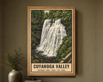 Cuyahoga Valley National Park Poster, Vintage Ohio Travel Art, Brandywine Falls Waterfall Print, Retro Forest Decor, Digital Download