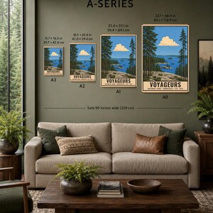 Poster van Voyageurs National Park, vintage reisprint van de bossen van Noord-Minnesota, landschap van Canoe Lake, digitale download voor wanddecoratie. afbeelding 11