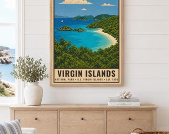 Virgin Islands National Park Vintage Poster, St John Trunk Bay Beach Art (Digital Download)