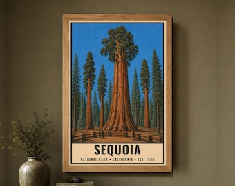 Sequoia National Park Printable Poster, Vintage California Travel Artwork, General Sherman Tree, Retro Forest Decor, Digital Download