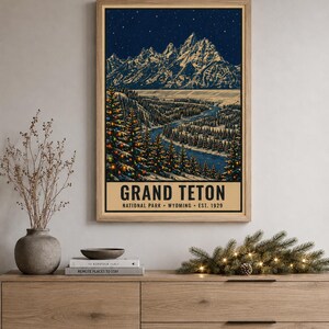 Parque Nacional Grand Teton, Póster navideño, Wyoming. Río Snake. Arte invernal con nieve (Descarga digital). imagen 8