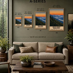 Great Smoky Mountains nationalpark-affisch, vintage resetryck med Blue Ridge-motiv, retro väggkonst i skog och berg, utskrivbar dekoration i WPA-stil bild 11