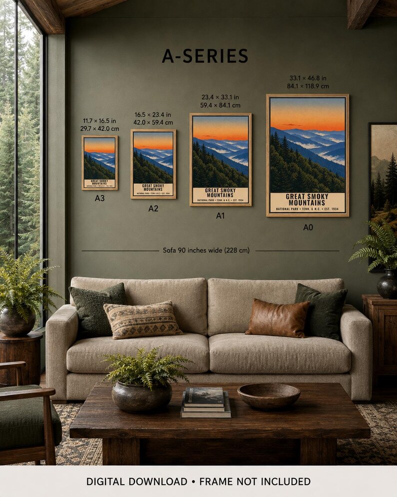 Great Smoky Mountains nationalpark-affisch, vintage resetryck med Blue Ridge-motiv, retro väggkonst i skog och berg, utskrivbar dekoration i WPA-stil bild 11