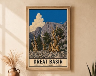 Great Basin National Park Poster, Nevada Bristlecone Pine, Wheeler Peak Vintage Travel Print, Printable Digital Download