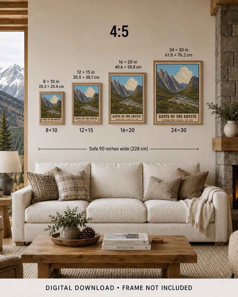 Plakat z Parku Narodowego Bramy Arktyki, wydruk z podróży po tundrze na Alasce w stylu vintage, retro sztuka ścienna z górami Brooks Range, wydruk w stylu WPA zdjęcie 10