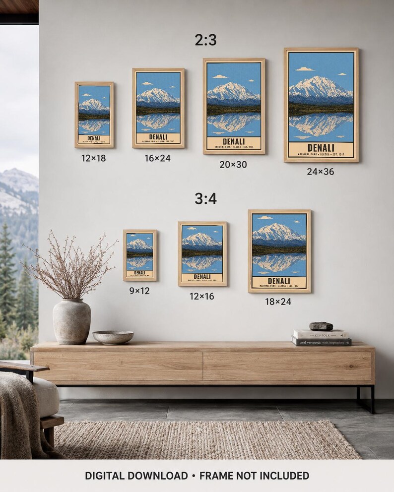 Denali nationalpark-affisch, vintage-resetryck med Alaskas bergstundra, retro väggkonst med vilda djur och landskap, utskrivbar konst från 1960-talet i WPA-stil bild 5