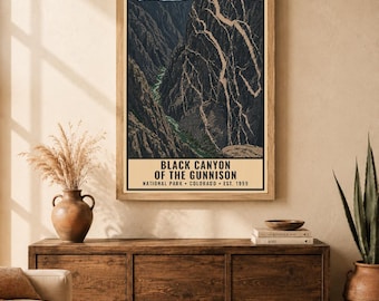 Black Canyon of the Gunnison National Park Poster, Colorado River Gorge Vintage Travel Print, Retro Cliff Wall Art, WPA Printable Decor