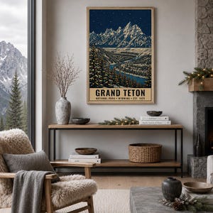 Parque Nacional Grand Teton, Póster navideño, Wyoming. Río Snake. Arte invernal con nieve (Descarga digital). imagen 7
