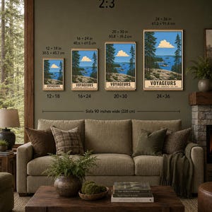 Poster van Voyageurs National Park, vintage reisprint van de bossen van Noord-Minnesota, landschap van Canoe Lake, digitale download voor wanddecoratie. afbeelding 8
