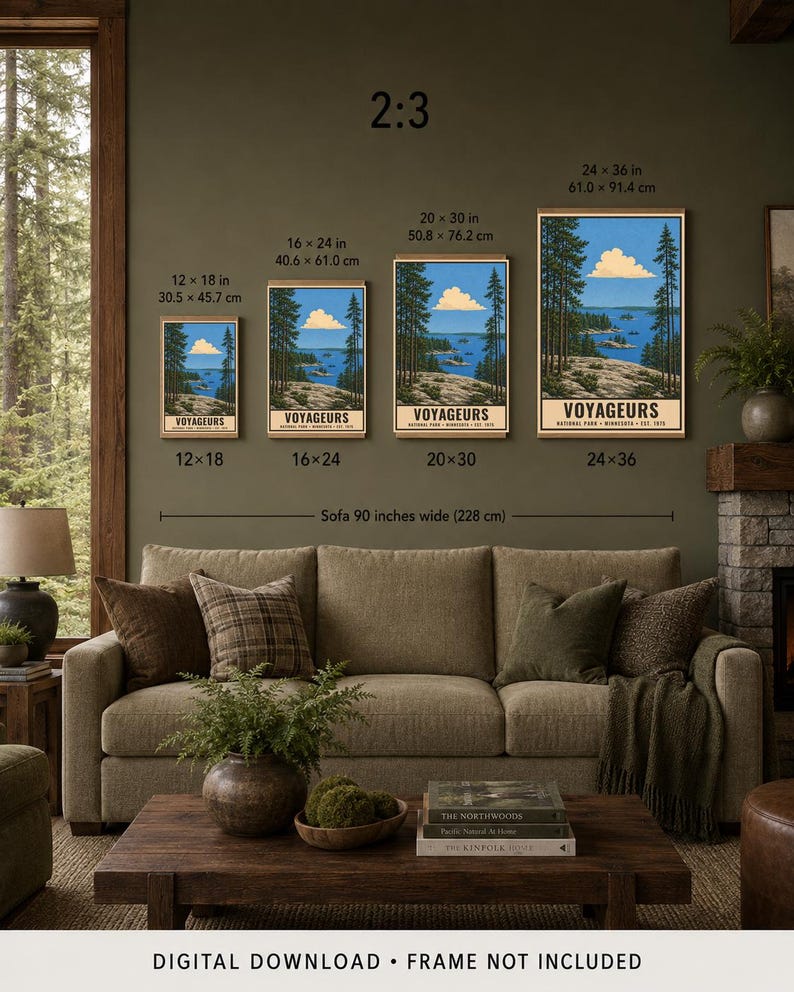 Poster van Voyageurs National Park, vintage reisprint van de bossen van Noord-Minnesota, landschap van Canoe Lake, digitale download voor wanddecoratie. afbeelding 8