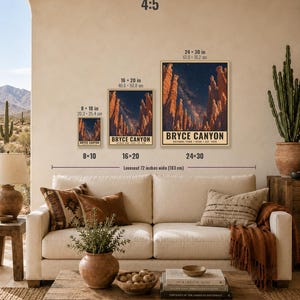 May include: Three rectangular wall art prints of Bryce Canyon National Park in sizes 8x10 inches, 16x20 inches, and 24x30 inches. Each print features a night sky over orange rock formations with the text Bryce Canyon National Park Utah Est 1928.